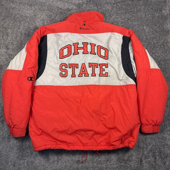 Vintage Champion Ohio State Buckeyes Men’s Large Red White Puffer Jacket 90s - Picture 8 of 10